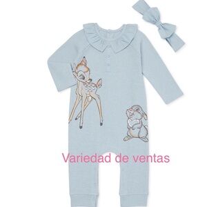 Disney Bambi Baby Girls Long Sleeve Romper and Headband, 2-Piece Set, Size 3-6M